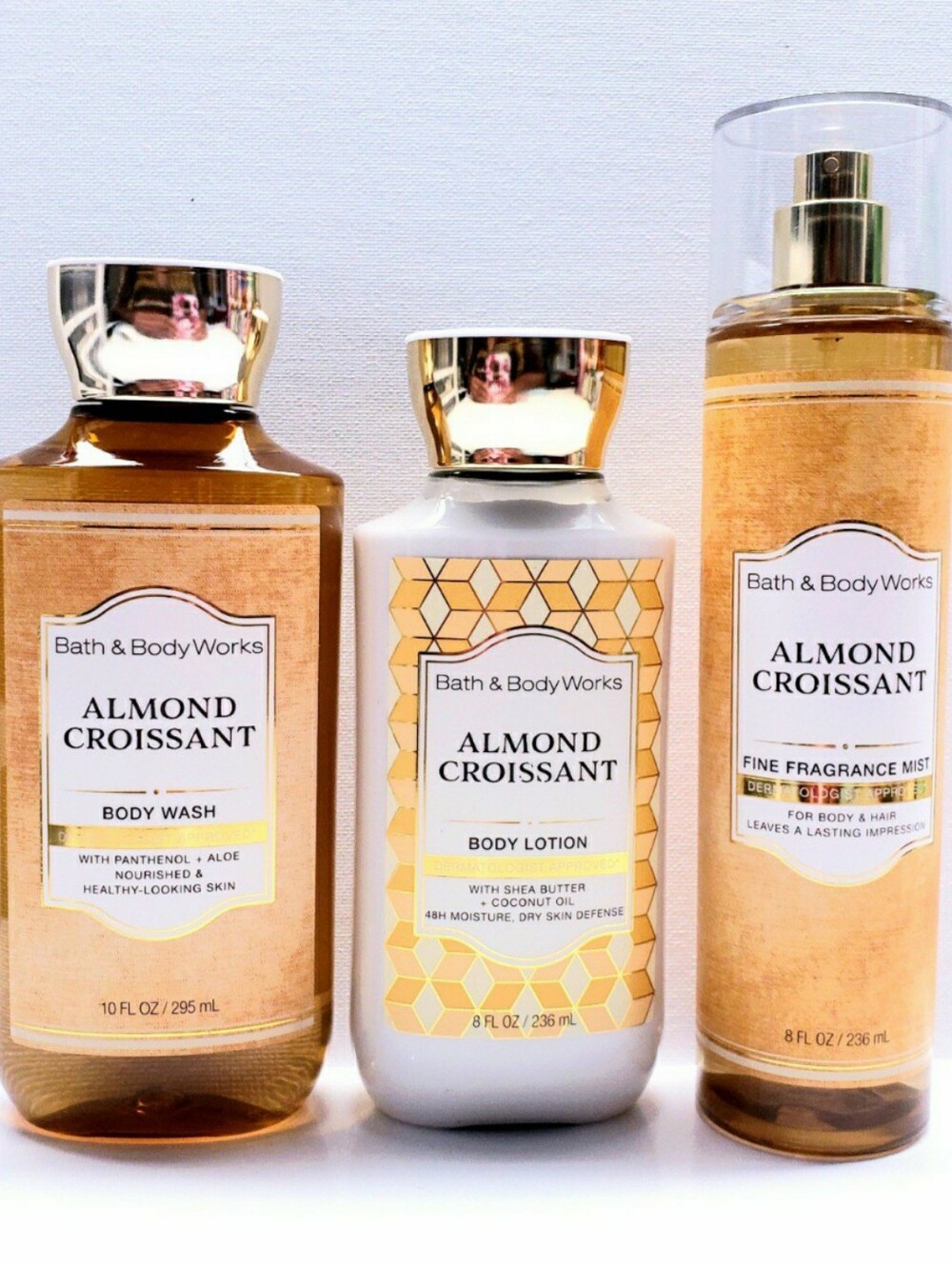 Bath & Body Works ALMOND CROISSANT Fragrance Mist, Body Lotion, Body Wash -3 pcs